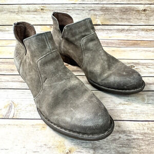 Born Womens Taupe Brown Suede Leather Distressed Ankle Boots Size 9.5M